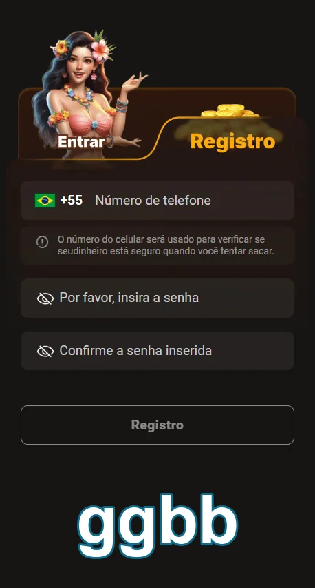 Tela de registro do ggbb com campos para login e senha.